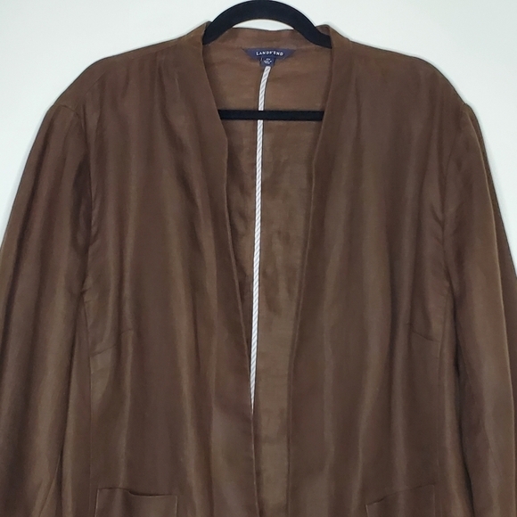 Lands' End Long Sleeve LINEN Blazer Size 26W Open Front Brown Jacket Pockets - Picture 2 of 11